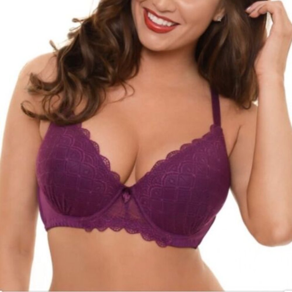 HONEY B by DYNASHAPE Diamond Lace Bra AF020 Womens Size 40D - Dark Purple